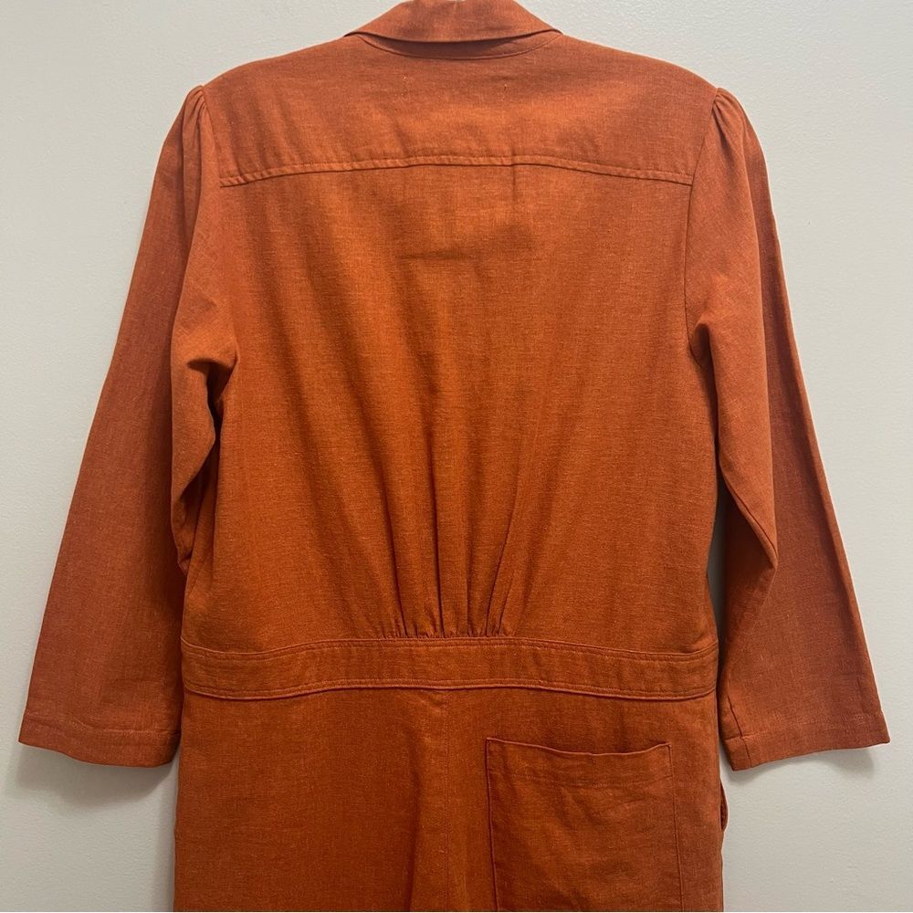 Christy Dawn Linen Painter Jumpsuit Long Sleeve in Rust Size L - Picture 9 of 13